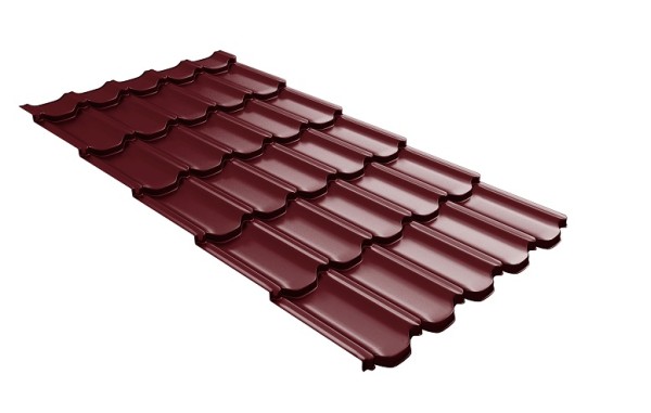 Металлочерепица квинта плюс с 3D резом 0,5 Satin RAL 3005 красное вино купить в Малоярославце